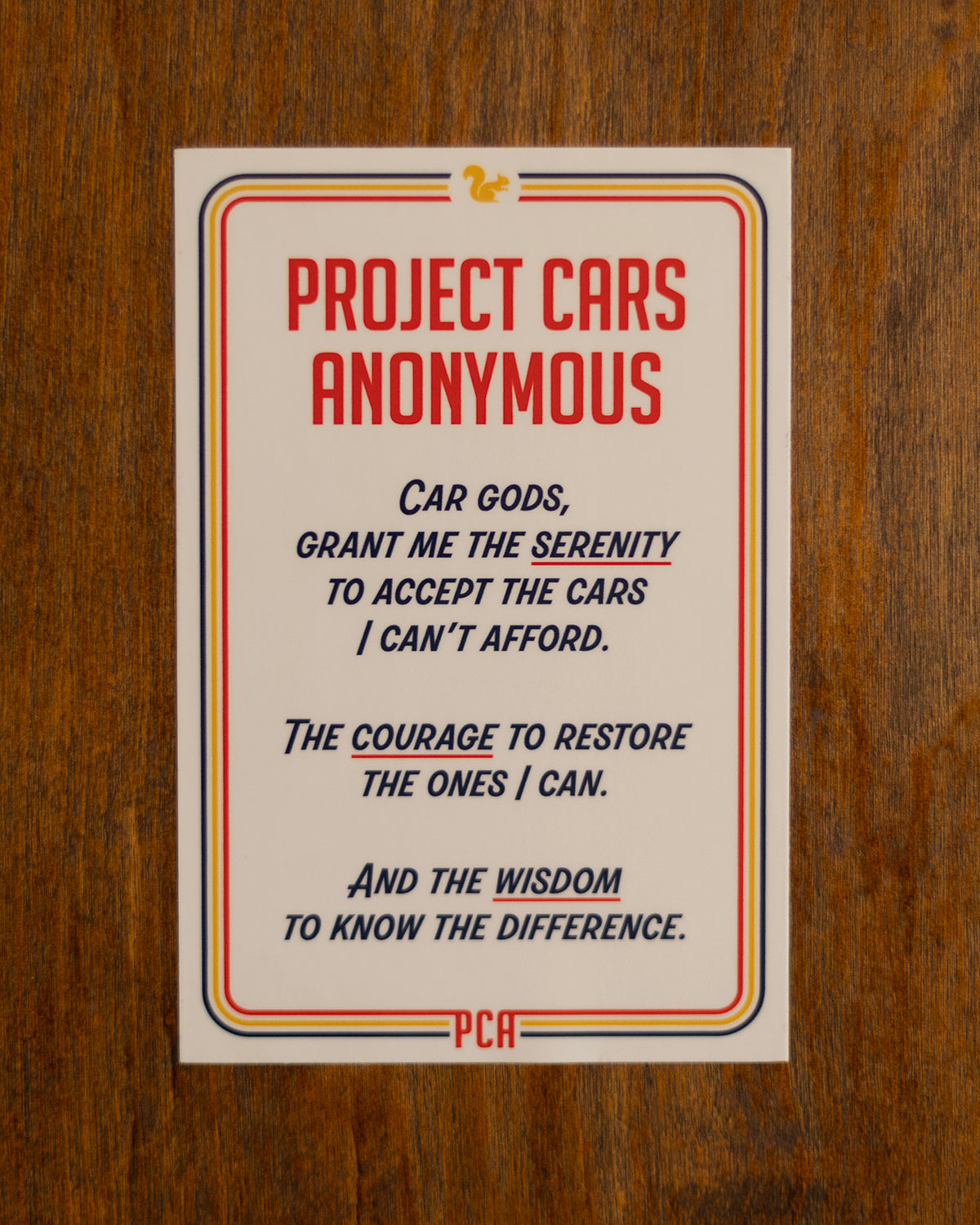 SERENITY PRAYER STICKER – Project Cars Anonymous